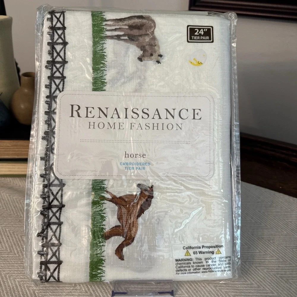 Renaissance Home Fashion Horse Embroidered Tier Pair 24